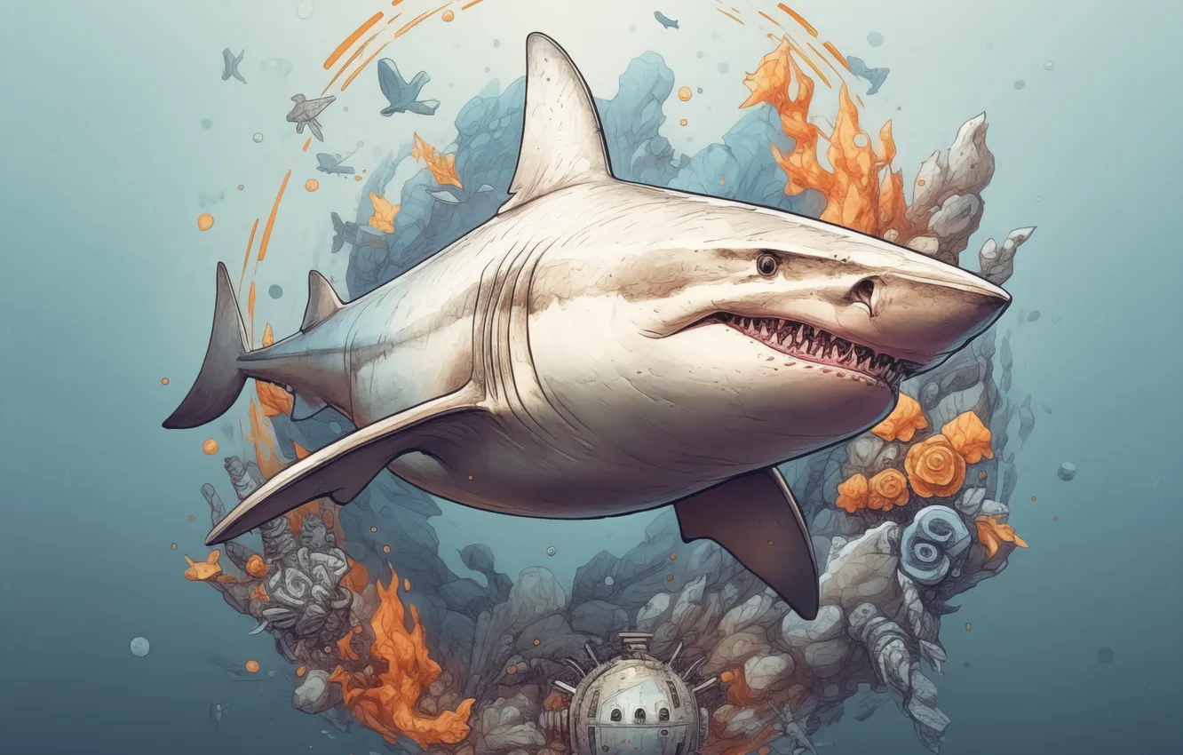 Photo wallpaper predator, shark, digital art, AI art, The Art of Artificial Intelligence, neural network