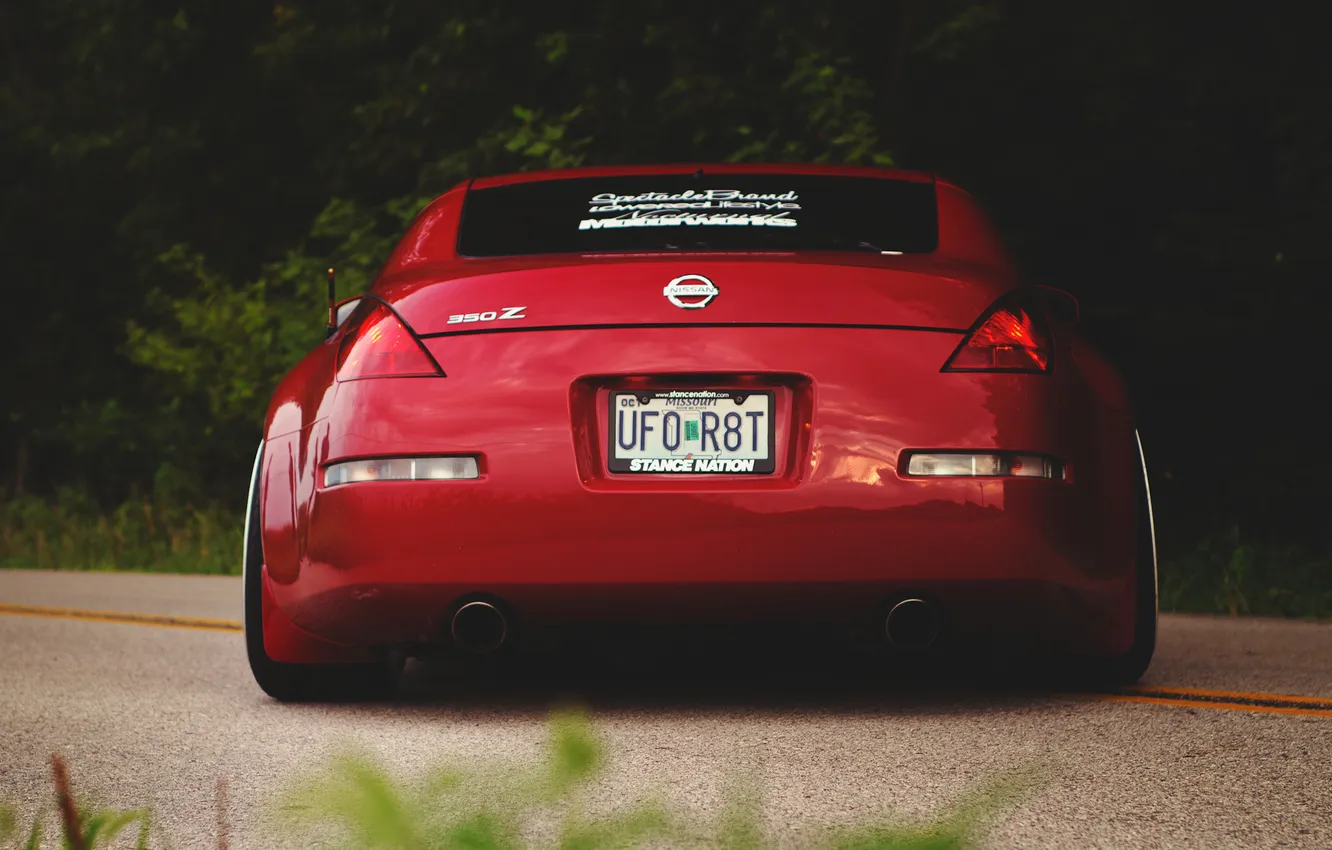 Photo wallpaper red, red, Nissan, Nissan, 350Z, stance