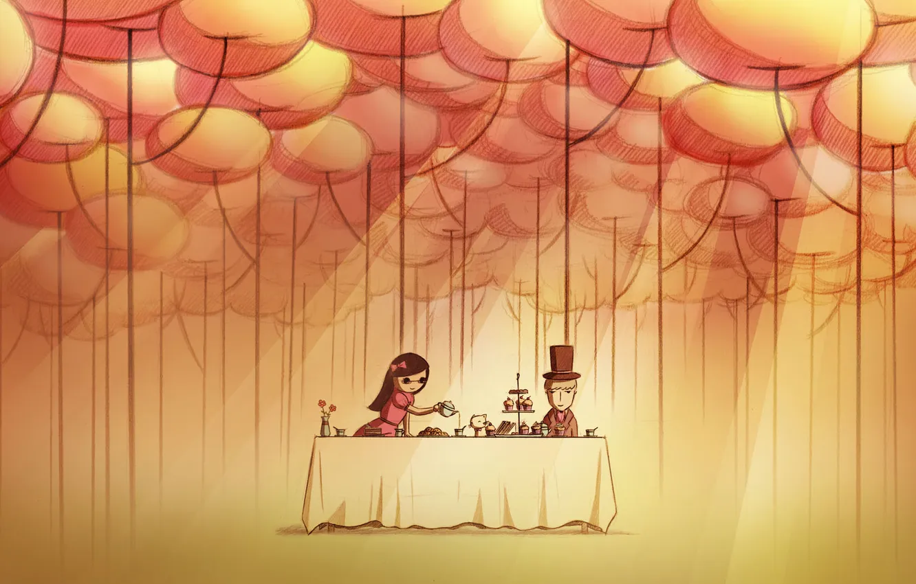 Photo wallpaper Wallpaper, romance, figure, pair, the tea party, date, dinner, art