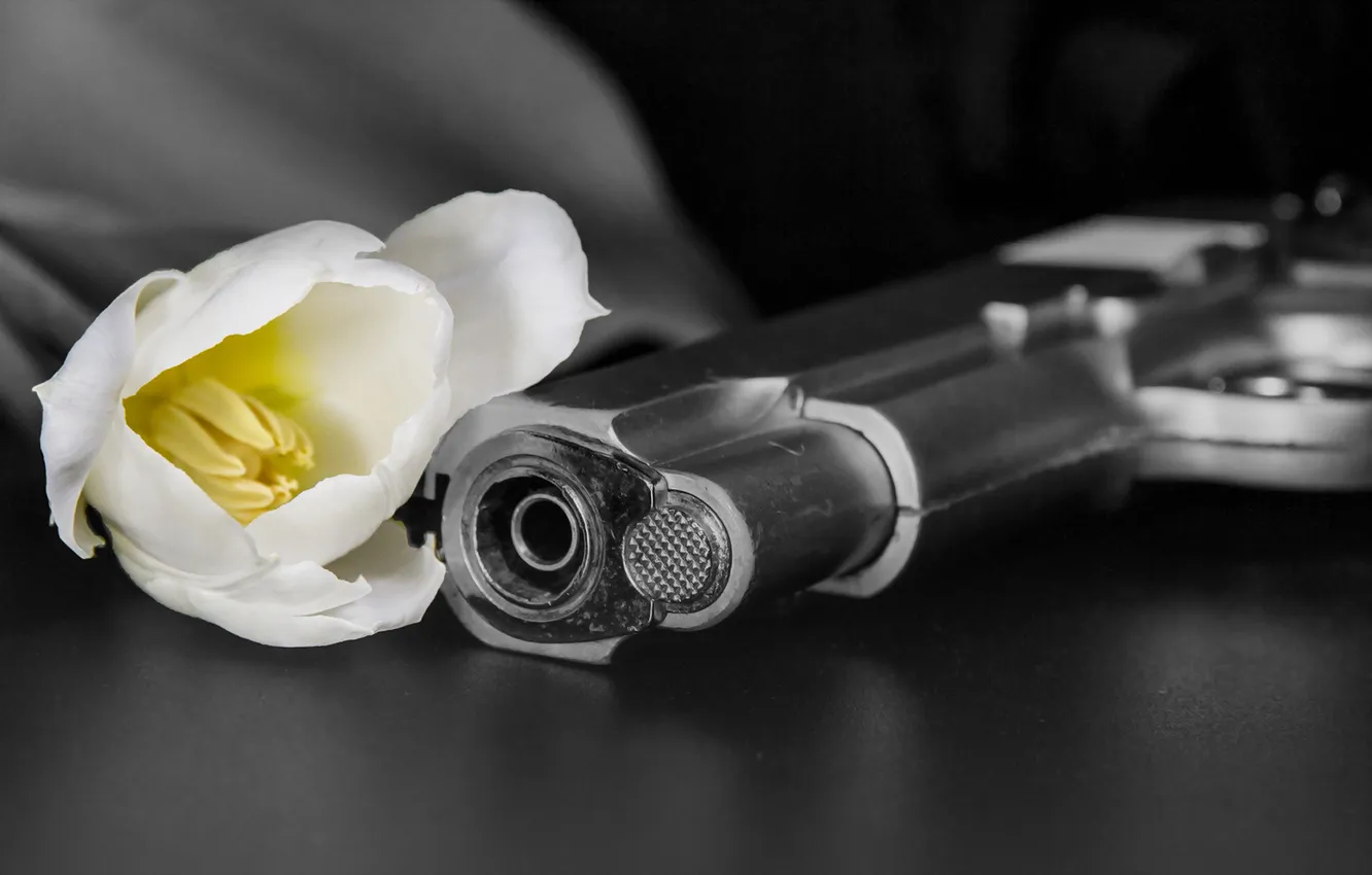 Photo wallpaper flowers, gun, weapons