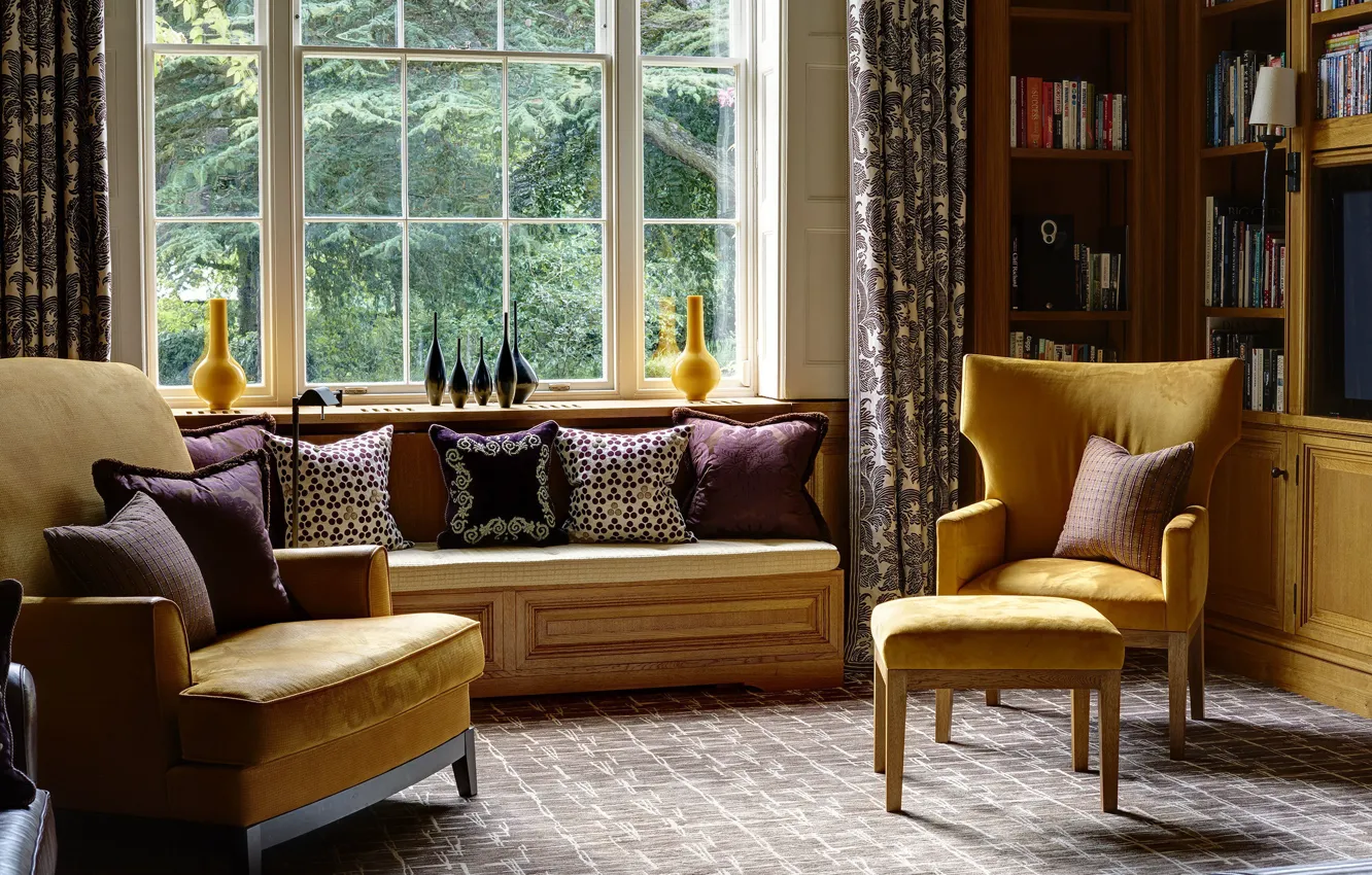 Photo wallpaper style, room, interior, chair, library, cogshall hall