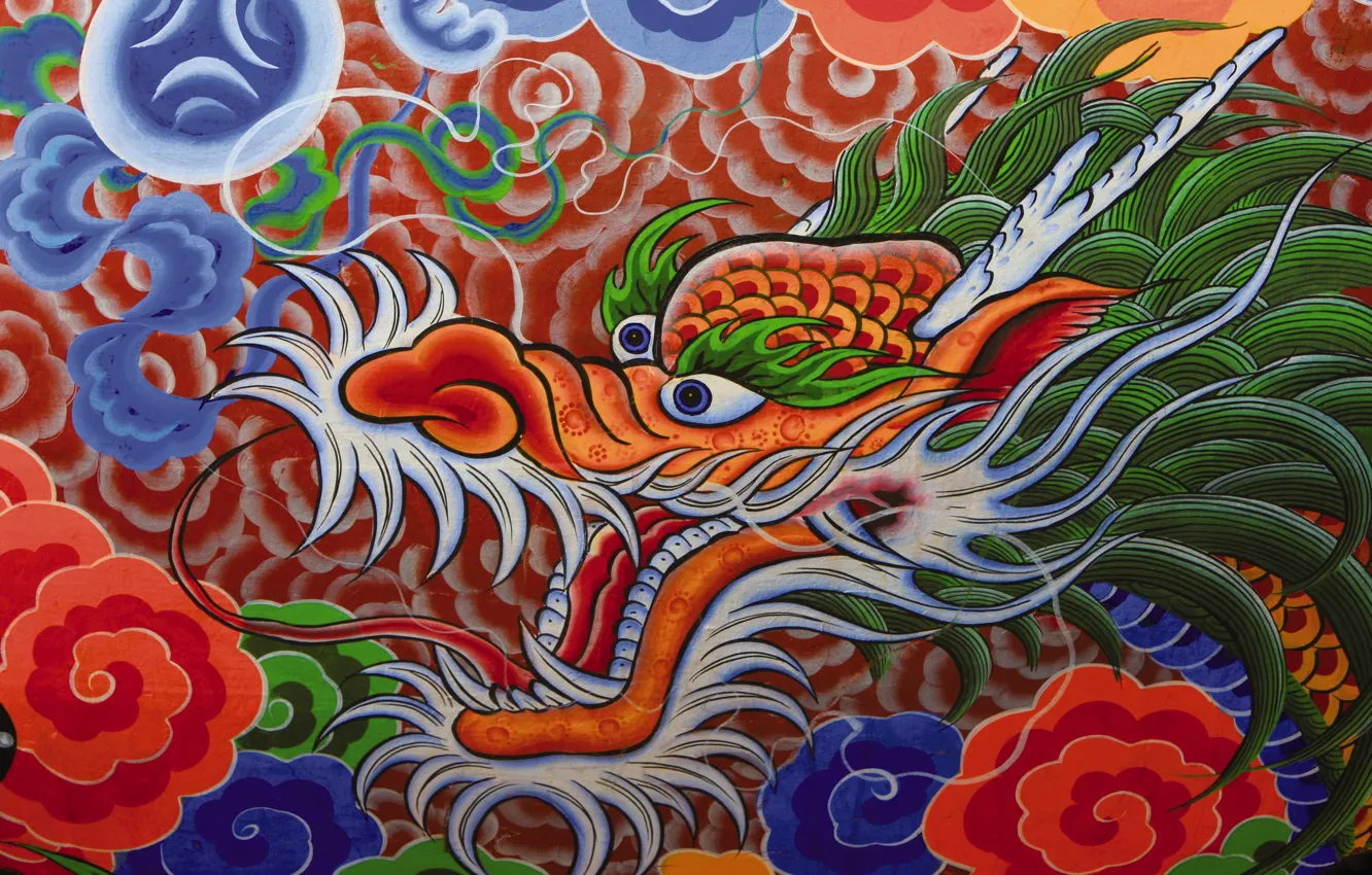 Photo wallpaper Figure, Dragon, Dragon, Art, Korea, Korea, Hahoe Village, Haho Village