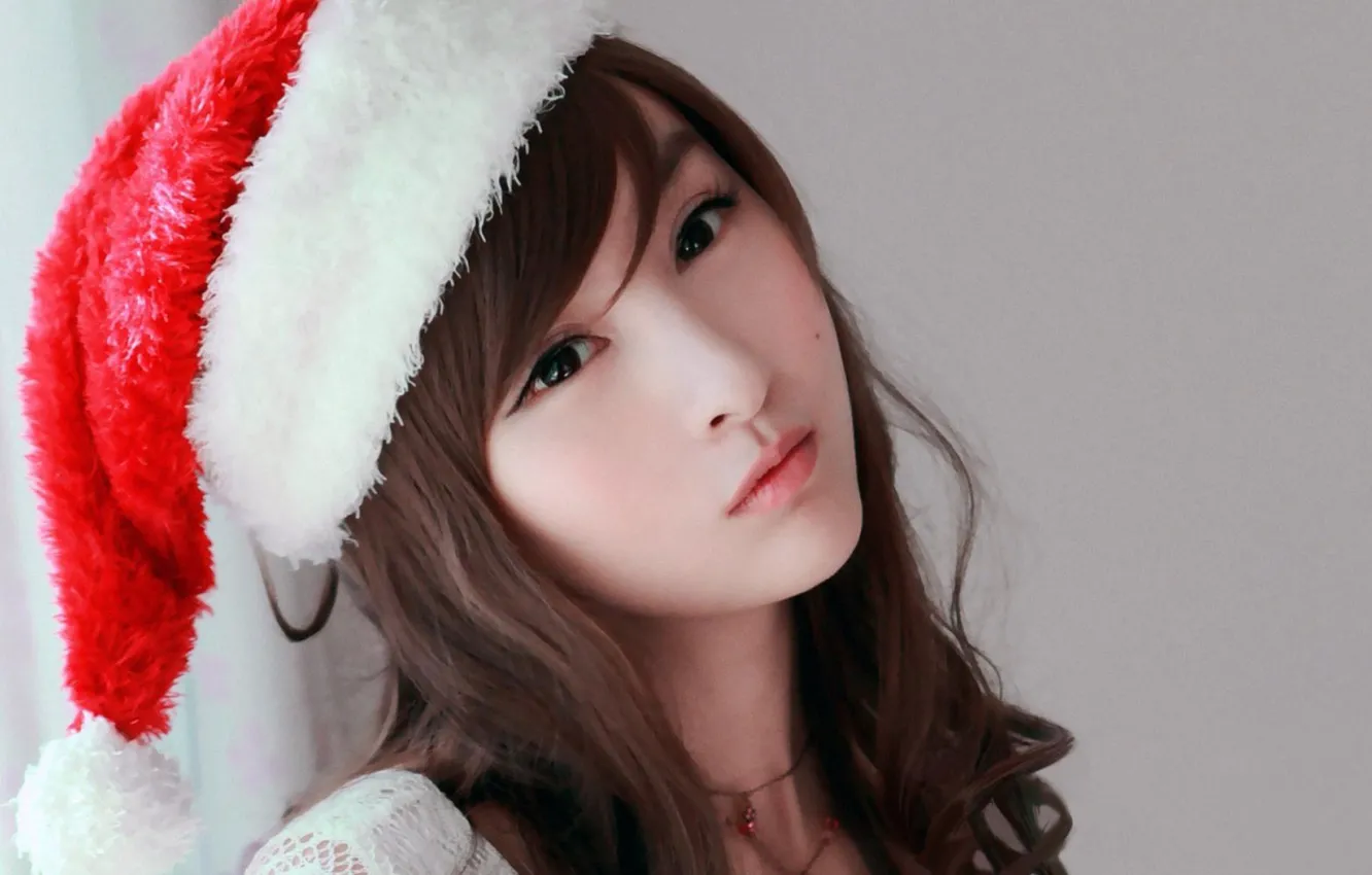 Photo wallpaper Christmas, brown eyes, lips, asian, cute, Lin Ketong