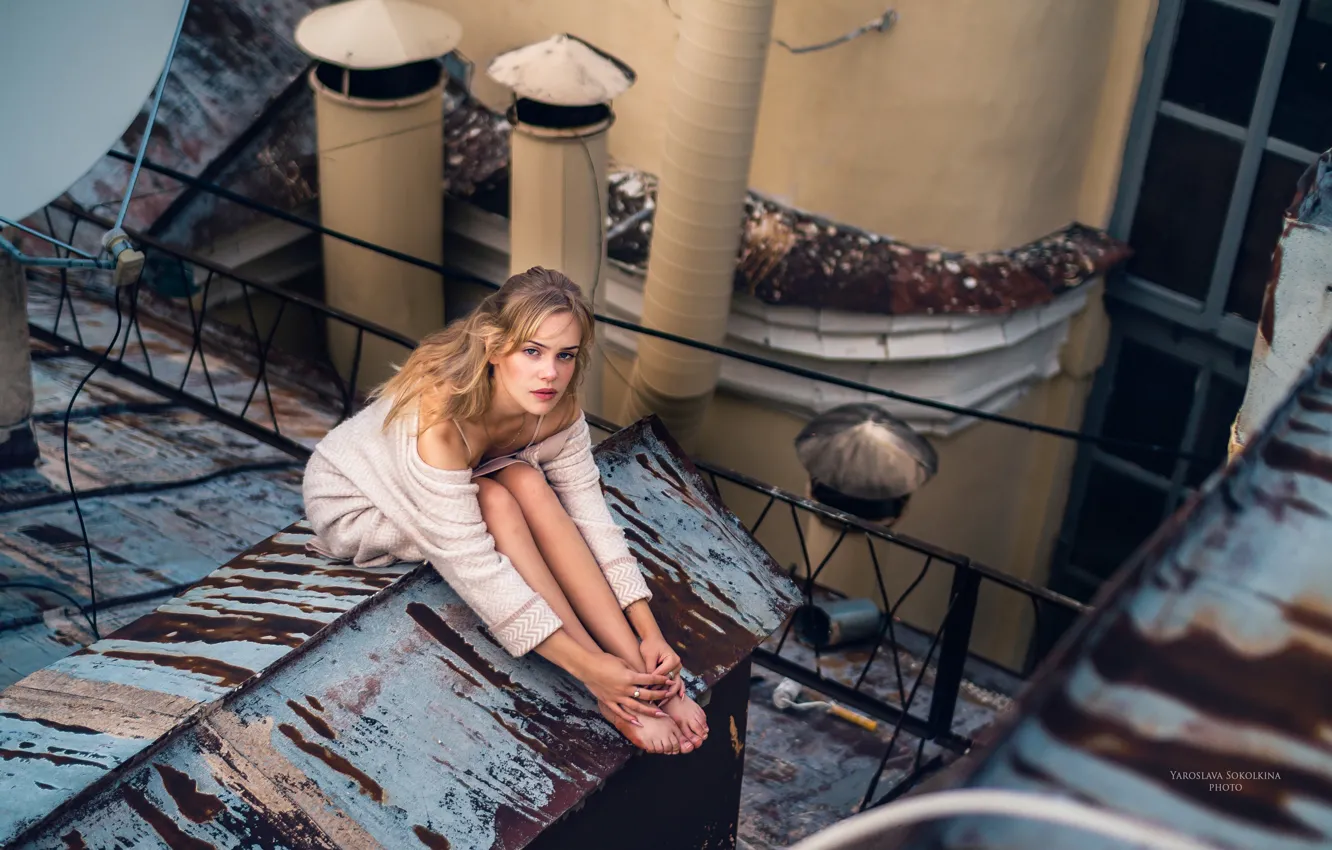 Photo wallpaper girl, the city, on the roof, Yaroslav Sokolkin