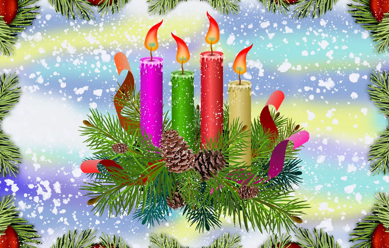 Photo wallpaper Graphics, Twigs, Stroik, Candles