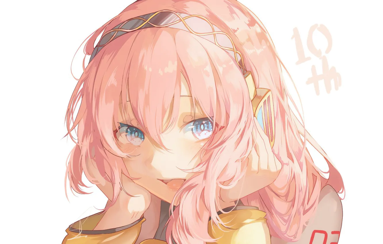 Photo wallpaper girl, face, headphones, Vocaloid, Vocaloid, Luka Megurine