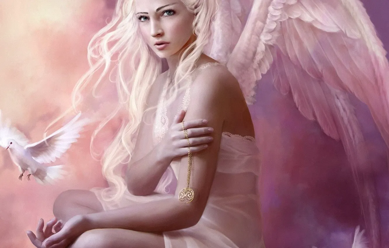 Photo wallpaper dove, wings, angel, medallion