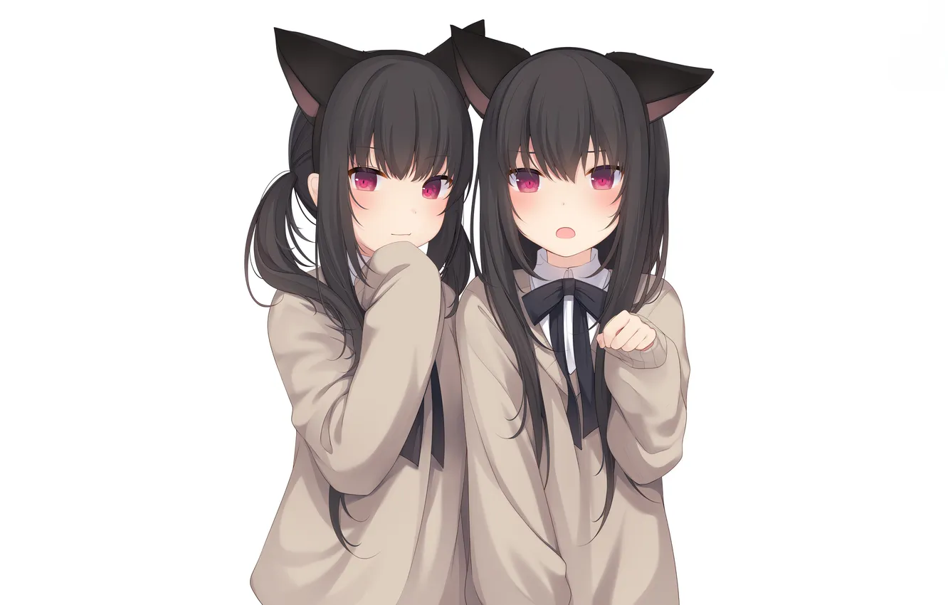 Photo wallpaper girl, long hair, animal ears, anime, beautiful, twintails, red eyes, pretty