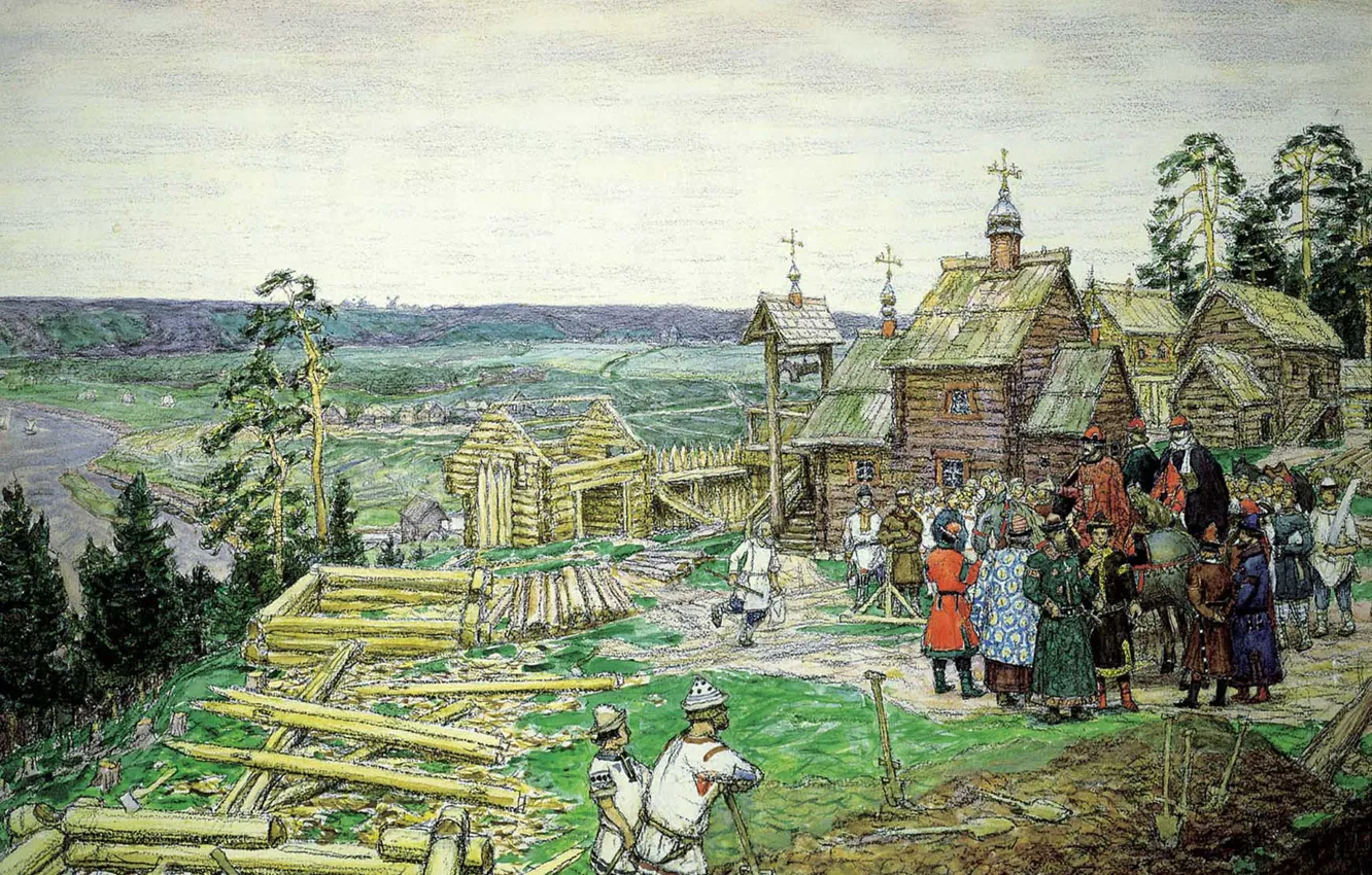 Photo wallpaper people, home, picture, Moscow, Russian artist, Apollinary Vasnetsov, The foundation of Moscow, Apollinarius Vasnetsov