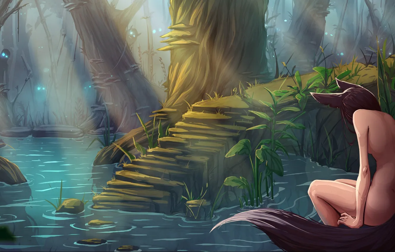 Photo wallpaper forest, cane, mushrooms, swamp, spirit, girl, forest, nudity