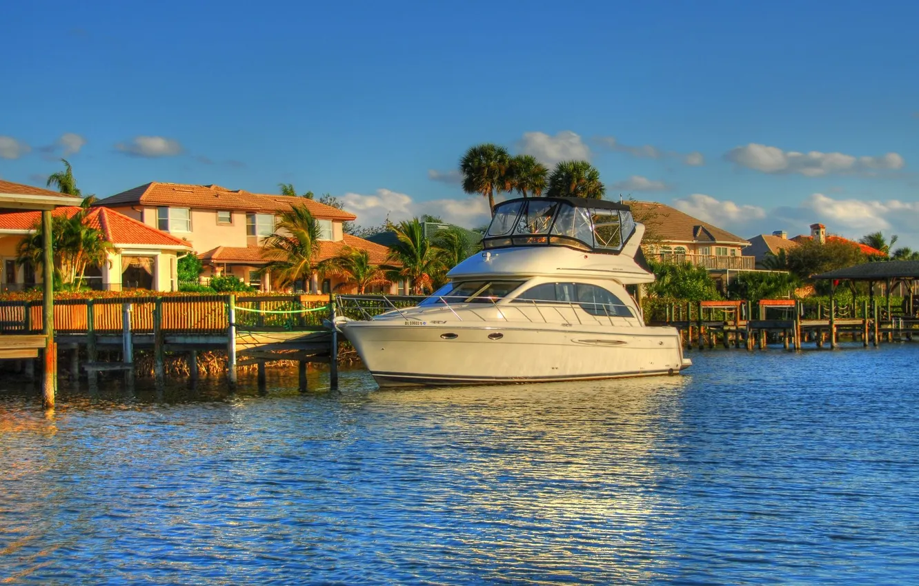 Photo wallpaper the sky, water, clouds, nature, the ocean, shore, home, pier