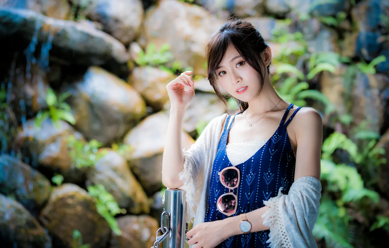 Photo wallpaper look, girl, Asian, cutie, bokeh