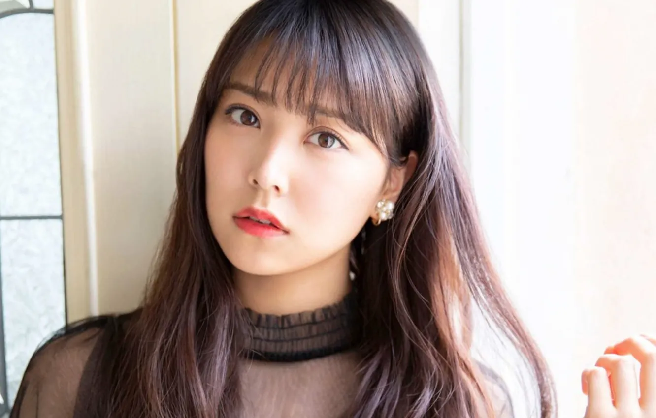 Photo wallpaper girl, blouse, long hair, beautiful, pretty, lips, face, asian