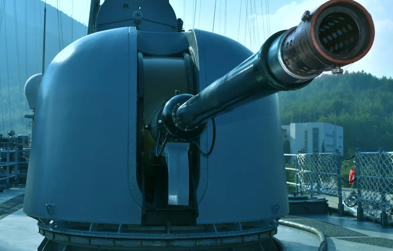 Photo wallpaper installation, artillery, ship, Oto Melara