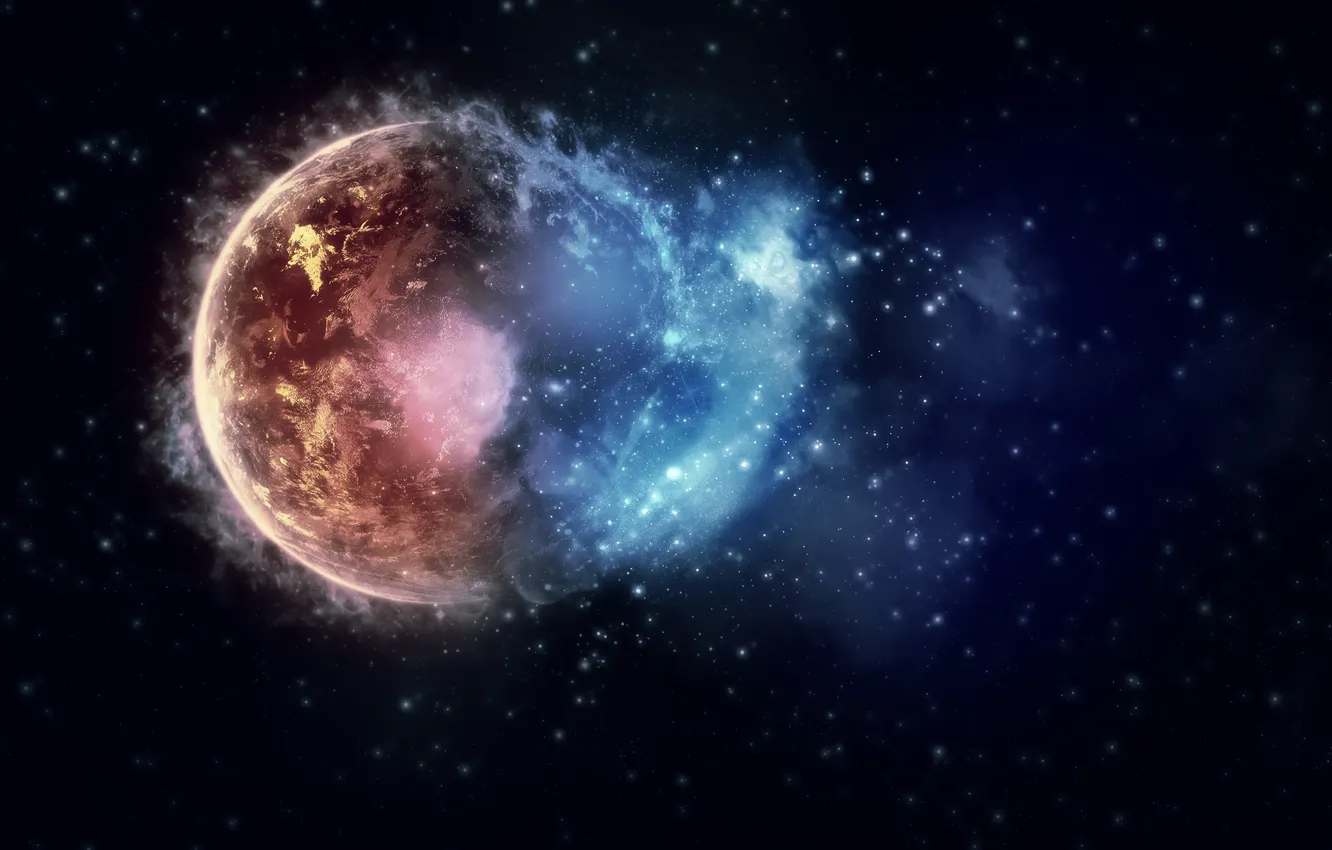 Photo wallpaper space, stars, the explosion, lights, lights, paint, planet, colors