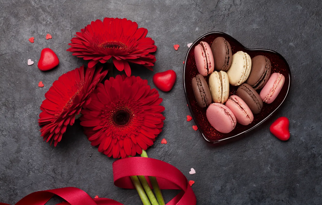 Photo wallpaper love, flowers, romance, heart, bouquet, love, gerbera, Valentine's day