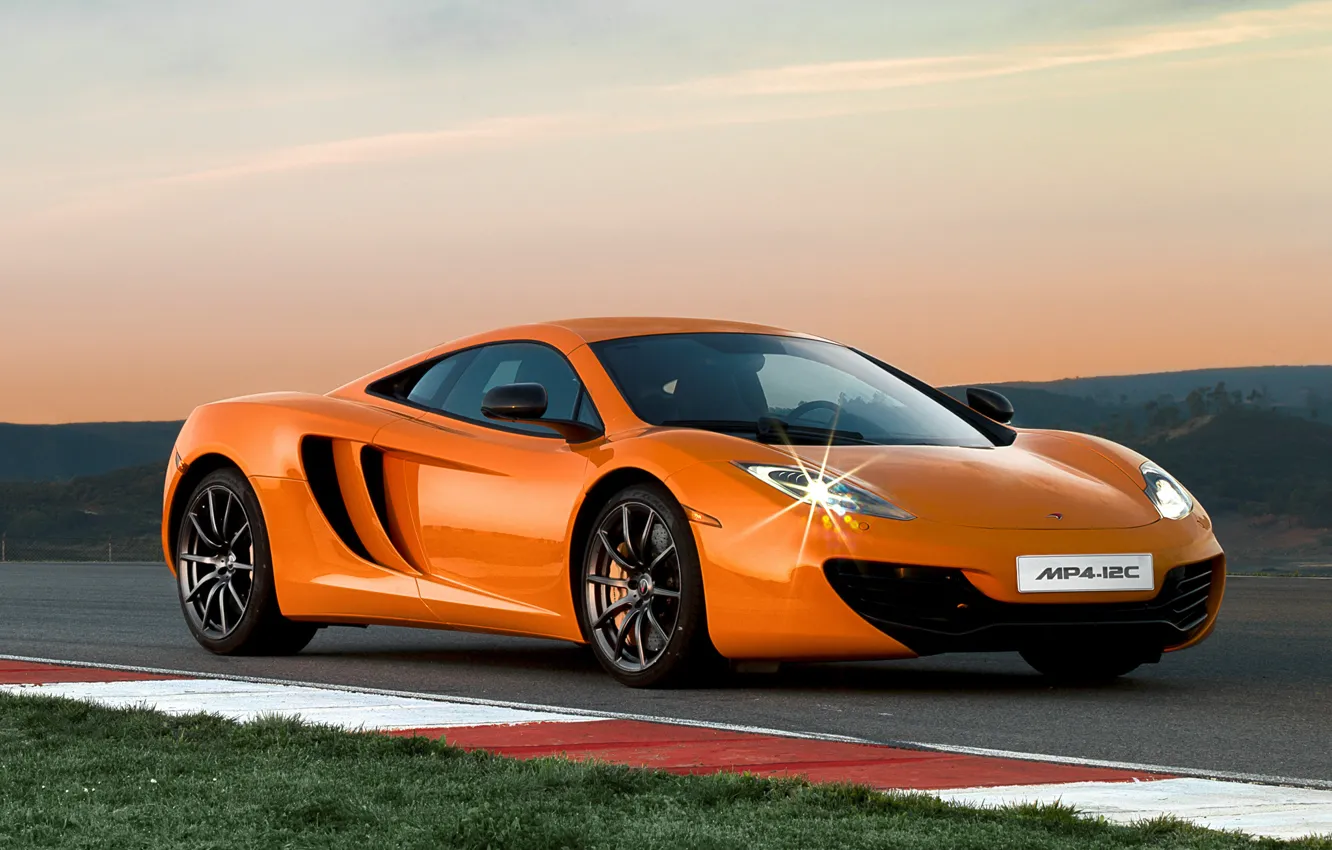 Photo wallpaper orange, track, Wallpaper, twilight, McLaren MP4-12C