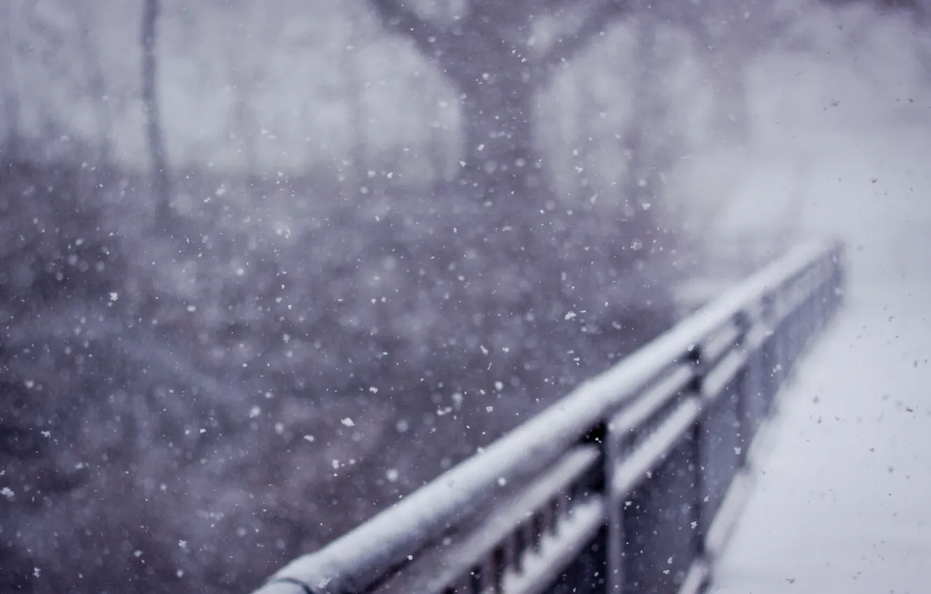 Photo wallpaper winter, snow, nature, railings