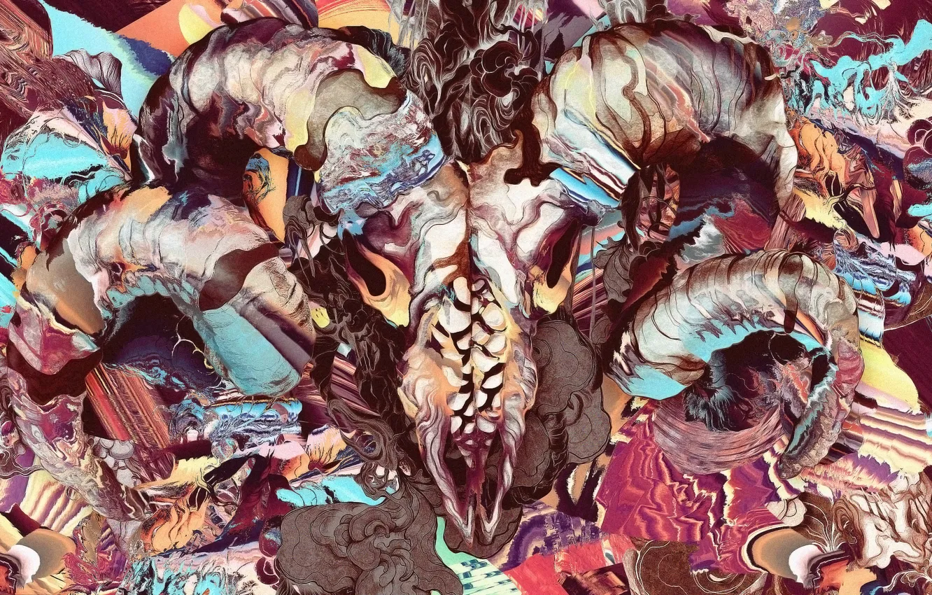 Photo wallpaper fractals, skull, speed, the demon, horns, demon, sake, acid