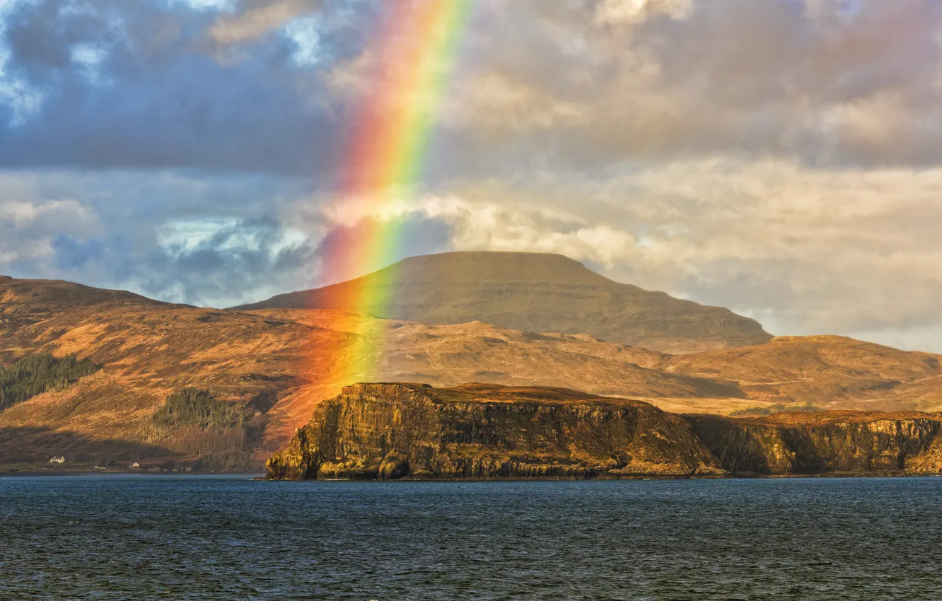 Photo wallpaper sea, the sky, rocks, rainbow