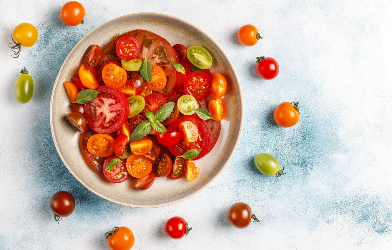 Photo wallpaper bowl, tomatoes, salad