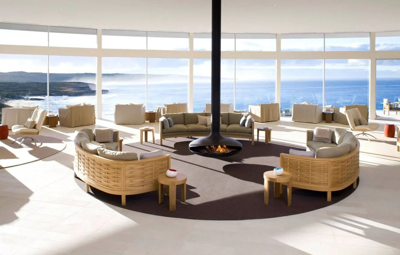 Photo wallpaper style, interior, fireplace, the hotel, living room, Australia, Kangaroo Island, Area