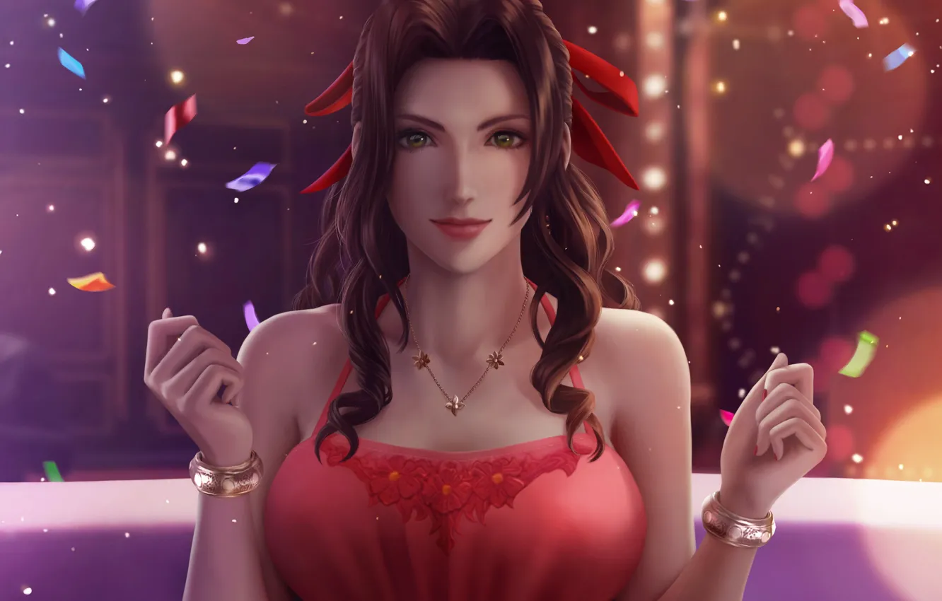 Photo wallpaper girl, Final Fantasy, blouse, party, long hair, boobs, anime, beautiful