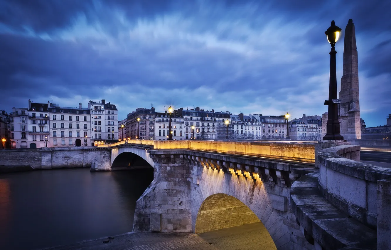 Photo wallpaper night, bridge, Paris, Pont