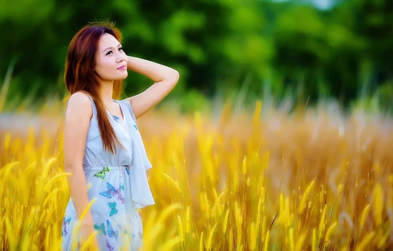 Photo wallpaper blur, dress, Oriental girl