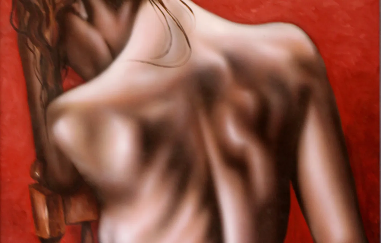 Photo wallpaper girl, background, hair, back, wet, hands, painting