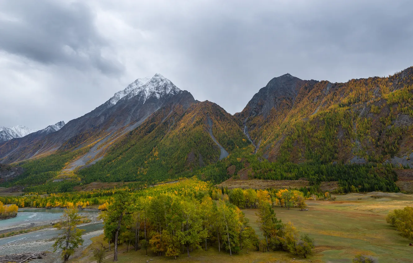 Photo wallpaper clouds, trees, mountains, nature, space, Rustem Dikov
