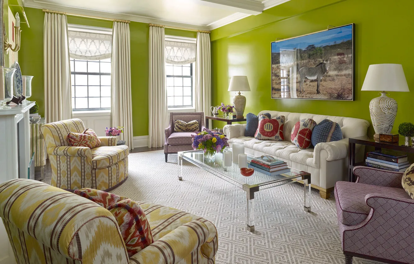 Photo wallpaper design, style, room, interior, fireplace, living room, natural green