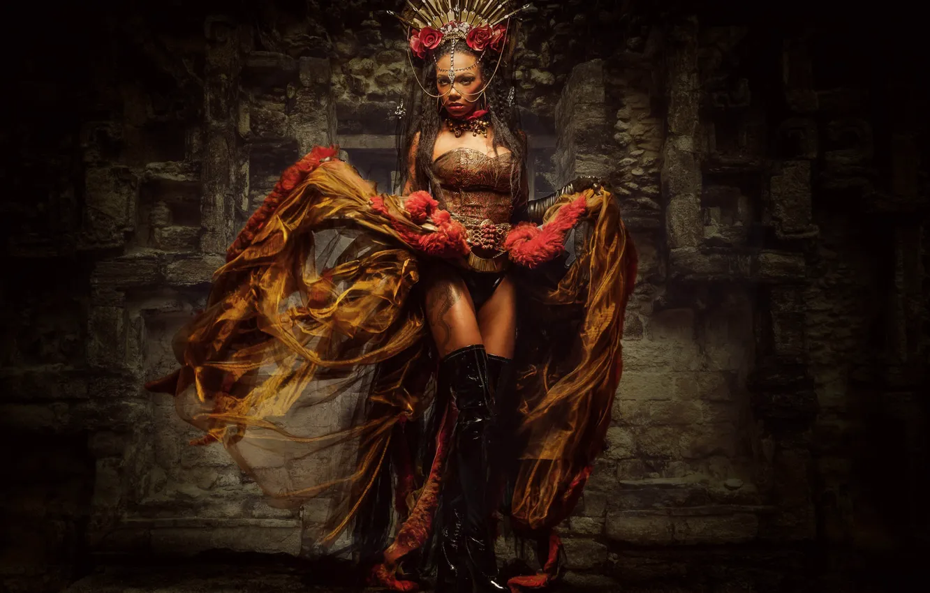 Photo wallpaper girl, style, boots, crown, dress, Queen of Chicanna