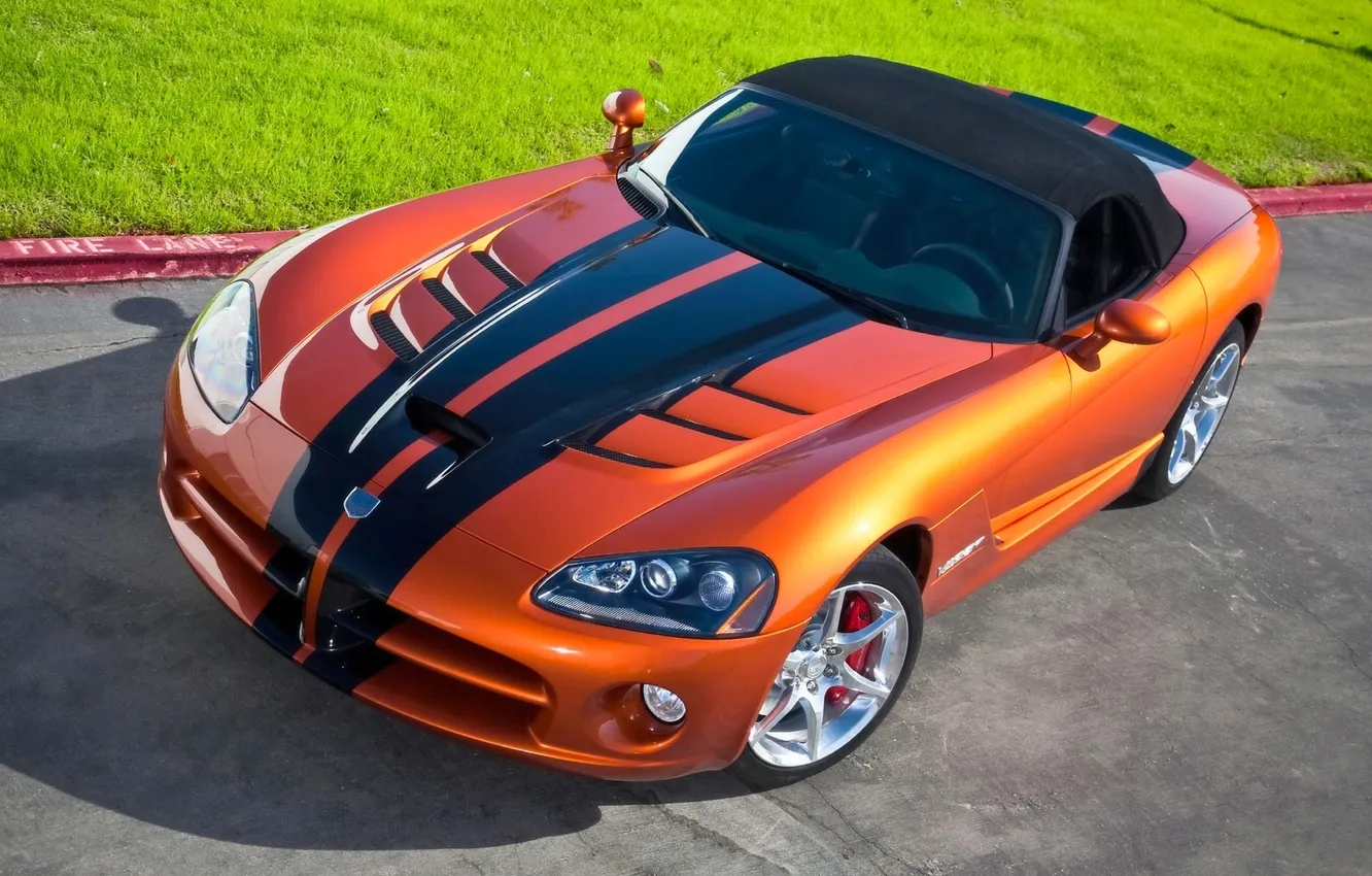 Photo wallpaper auto, orange, The hood, Dodge, sports car, Viper, SRT, The view from the top