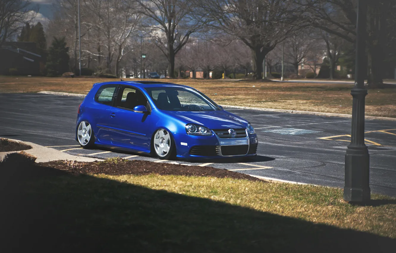 Photo wallpaper autumn, trees, blue, tuning, Volkswagen, Golf, R32, golf