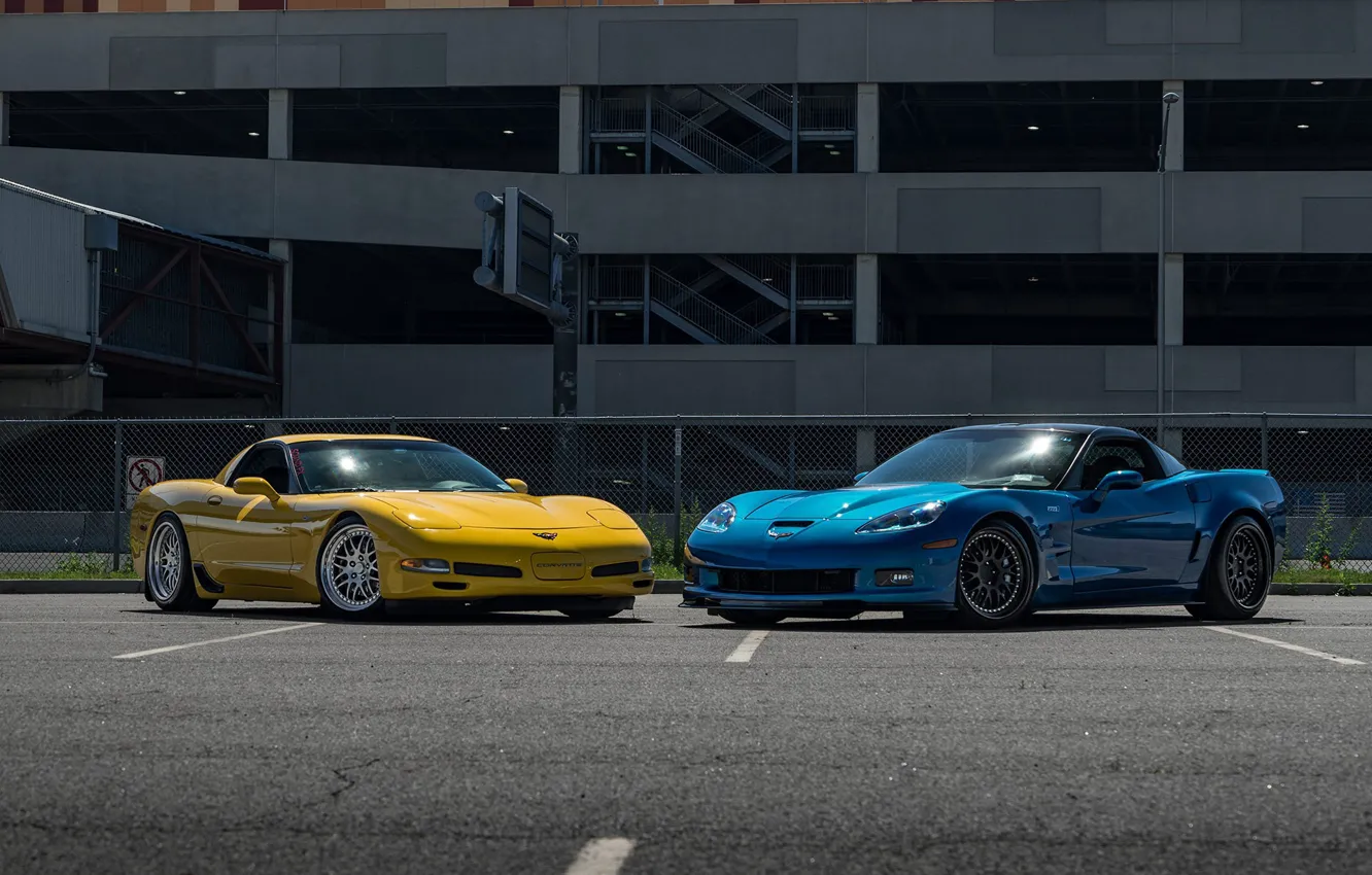 Photo wallpaper Corvette, Blue, Yellow, C5, C6