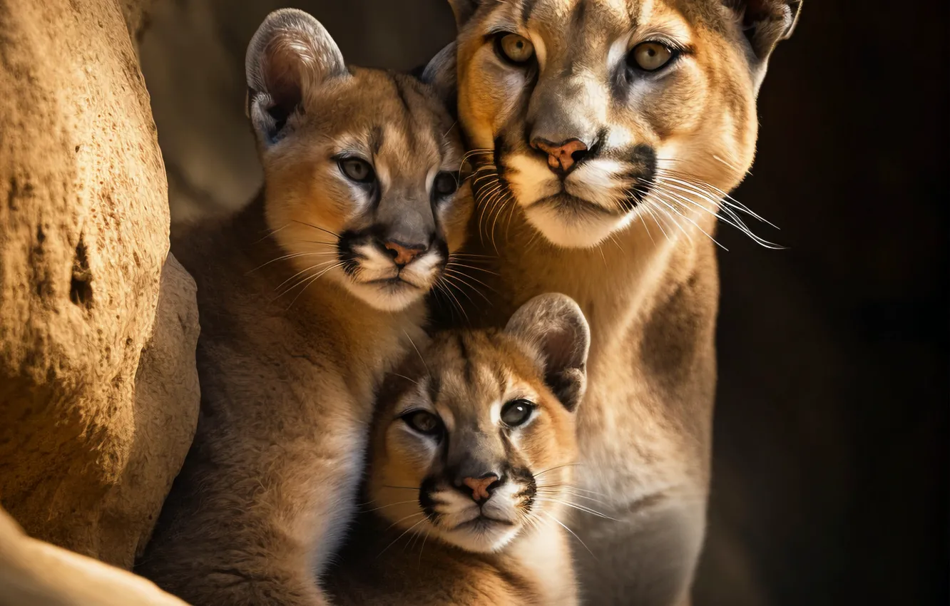 Photo wallpaper cub, Puma, mother, digital art, AI art, The Art of Artificial Intelligence, neural network