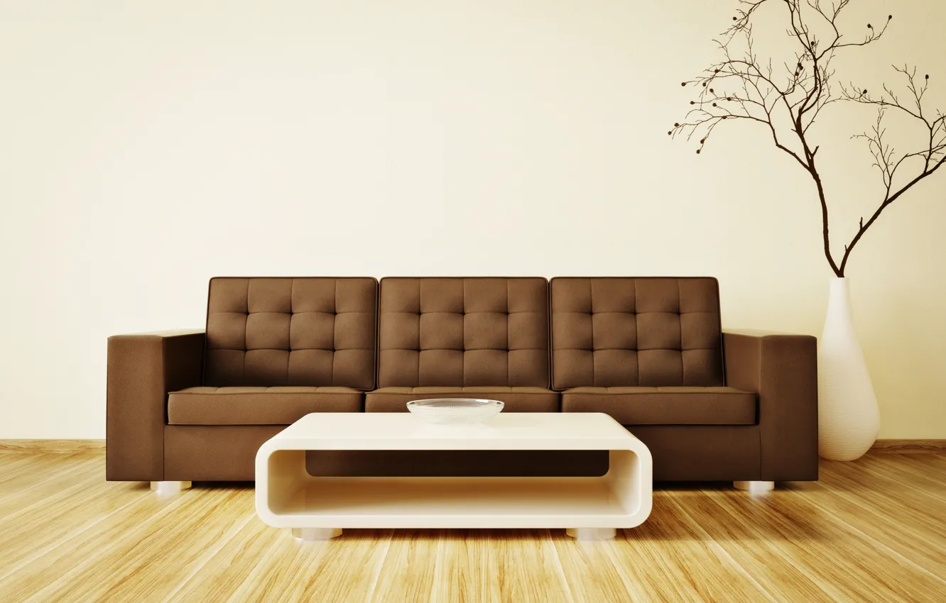 Photo wallpaper branches, table, room, sofa, interior