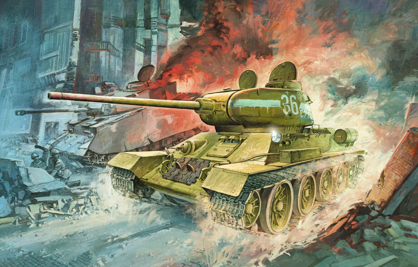 Photo wallpaper figure, The red army, medium tank, T-34/85