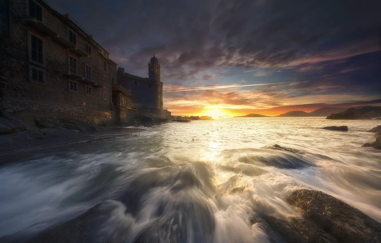 Photo wallpaper sea, sunset, Italy, Liguria, Tellaro