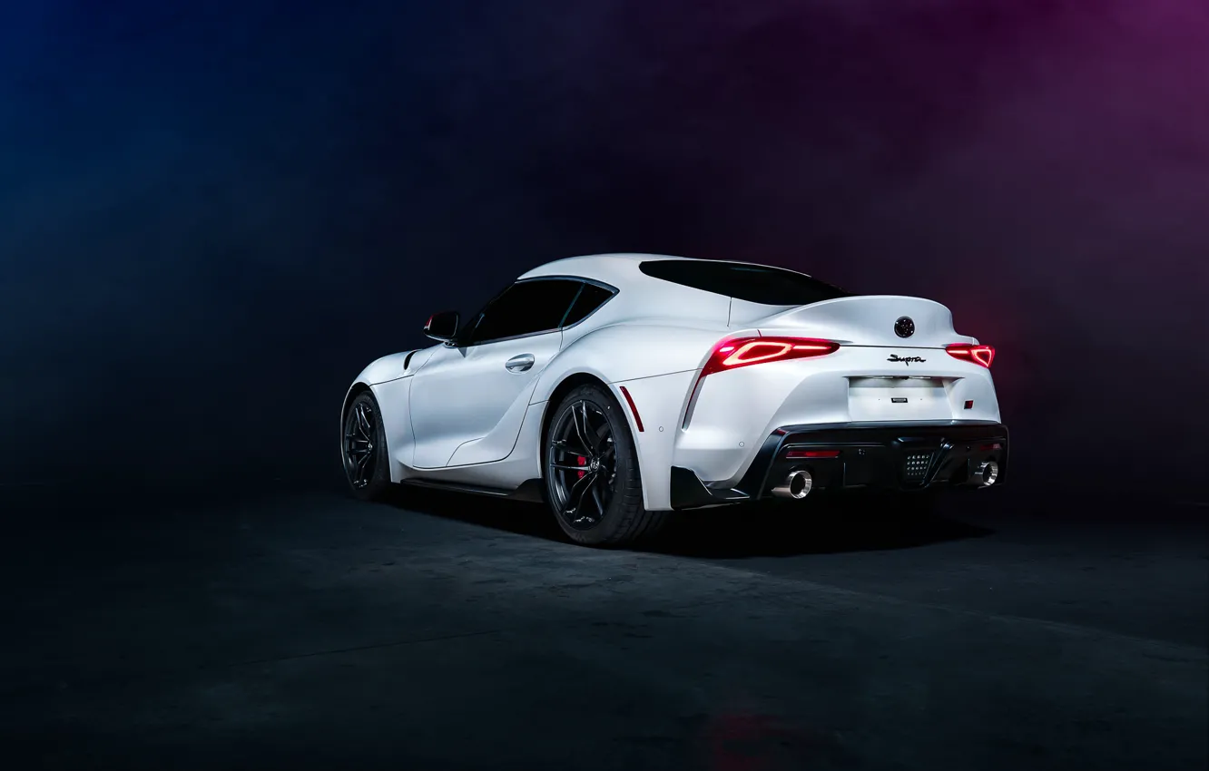 Photo wallpaper background, white, rear view, Toyota Supra