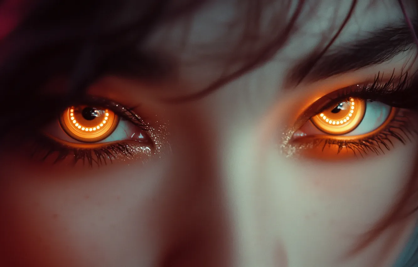 Photo wallpaper eyes, girl, face, eyes, women, yellow eyes, asian, digital art