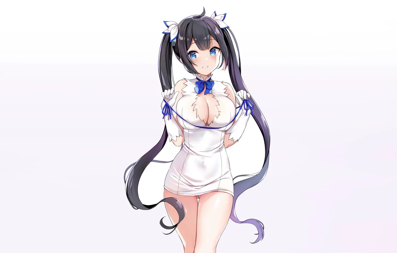 Photo wallpaper girl, sexy, cleavage, long hair, dress, boobs, anime, blue eyes