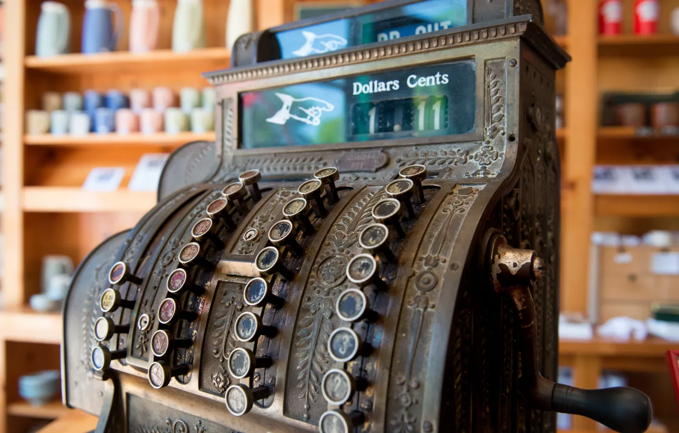 Photo wallpaper macro, background, antique, Cash Register