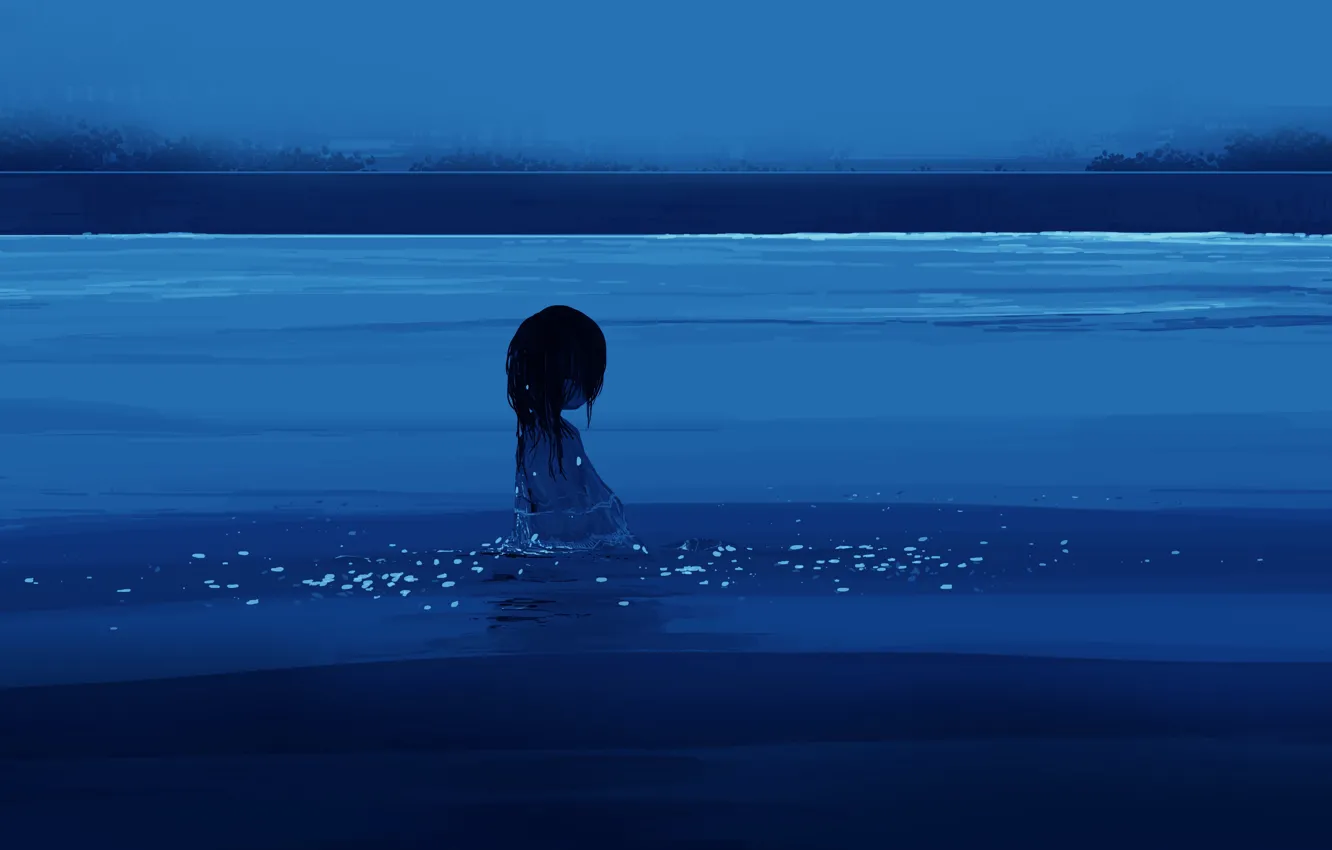 Photo wallpaper water, girl, early in the morning