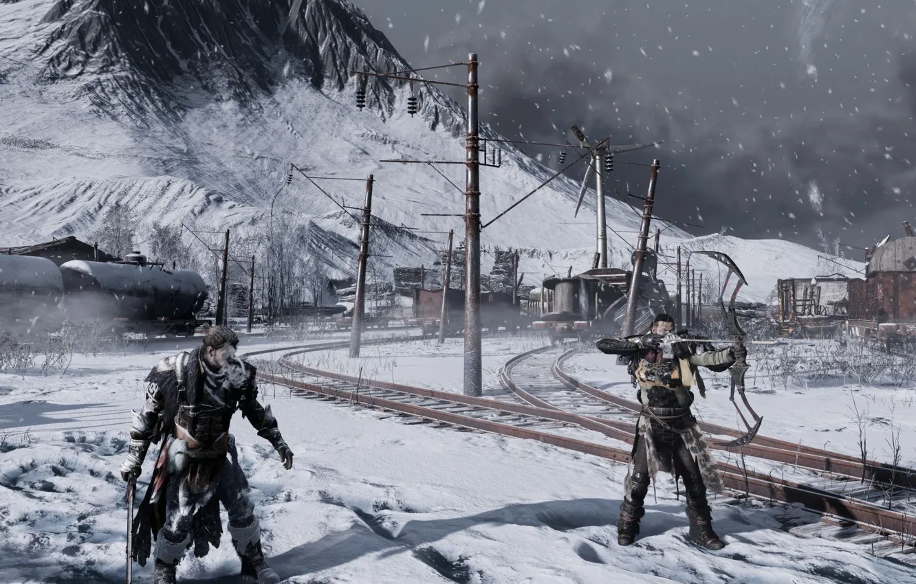 Photo wallpaper snow, mountains, rails, game, survival game, Gamescom 2018, Fade to Silence