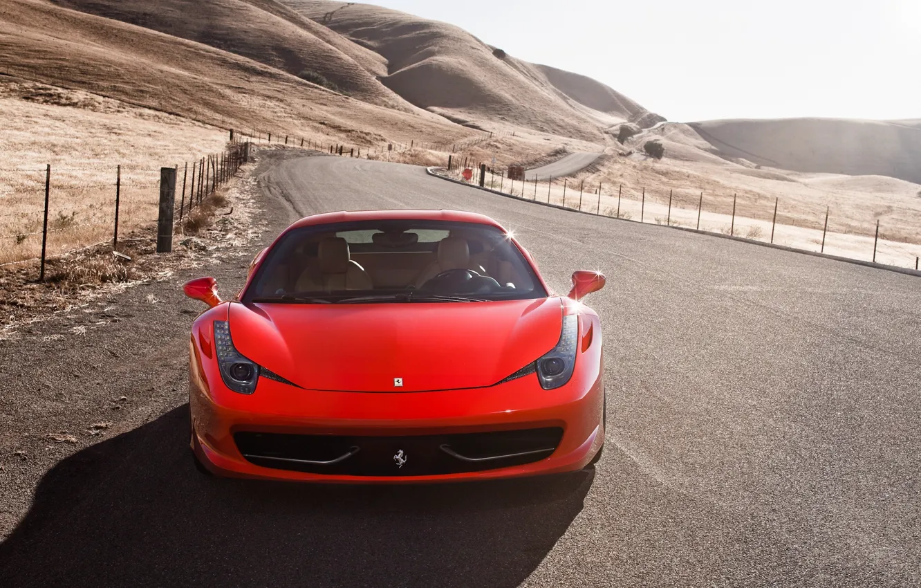 Photo wallpaper road, the sky, the fence, red, ferrari, Ferrari, Italy, the front