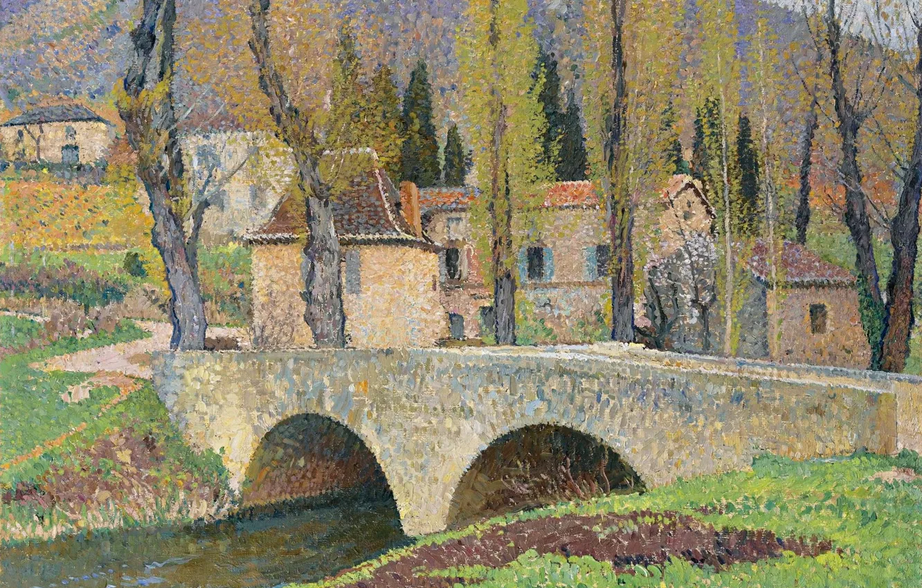 Photo wallpaper landscape, picture, Henri-Jean Guillaume Martin, Henri Matrin, The bridge in Labastide-du-Vert
