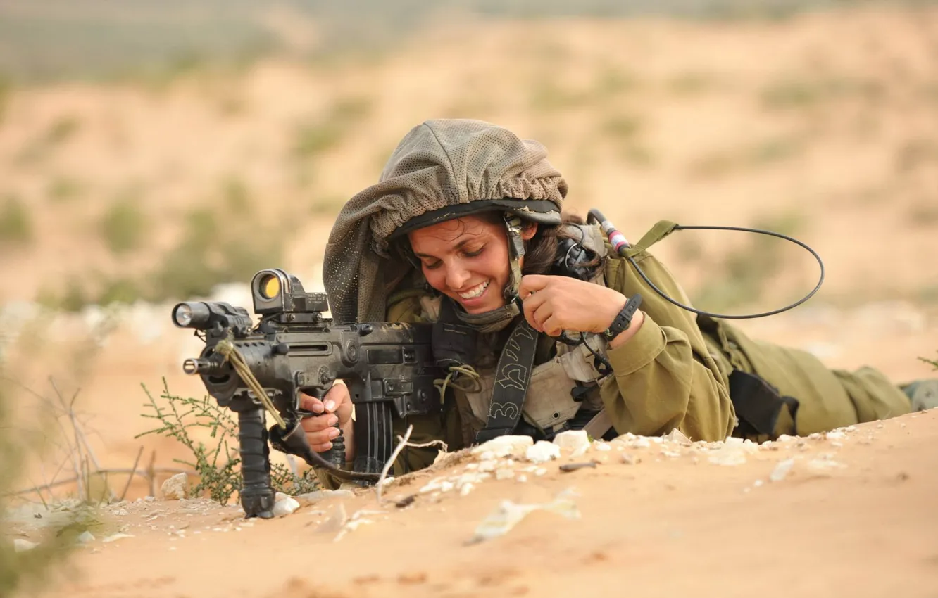 Photo wallpaper girl, weapons, soldiers, Israeli Defence Force