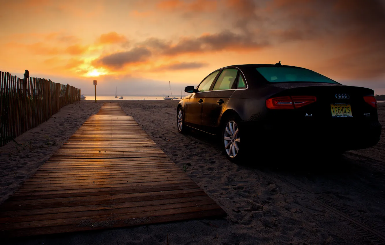 Photo wallpaper sand, machine, beach, dawn, Audi, audi a4